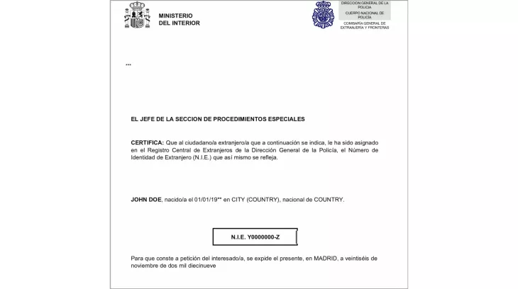 example of nie. facsimile